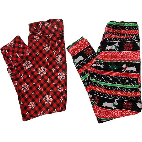 Joyland Pajama Bottoms 2 Pair Snowflake/Dog Stretch Women's Size Large - Picture 1 of 8